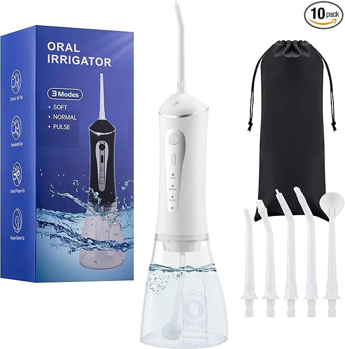 ZUAMEGURechargeable Water Flosser for Teeth Cleaning - Designed for Teeth Portable Oral Irrigator IPX7 Waterproof Includes 5 Professional Tips - Ideal for Daily Oral Care and Family Travel Use