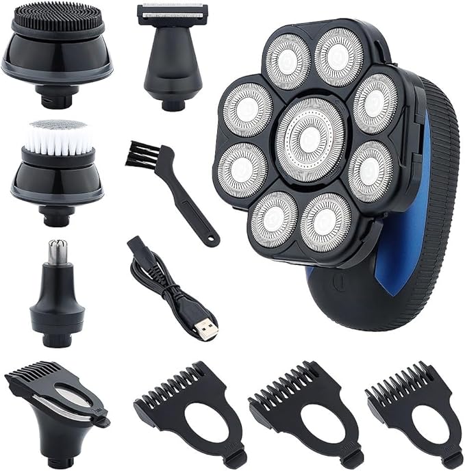 Head Shavers for Bald Men 6 in 1 Ipx7 Waterproof Electric Shaver Shaver for Men Beard Hair Trimmer Rechargeable Bald Shaver Grooming Kit