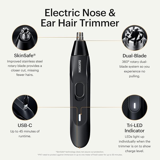 MANSCAPED® The Weed Whacker® 2.0 Electric Nose &amp Ear Hair Trimmer – 7000 RPM Precision Tool with Rechargeable Battery Wet/Dry Easy to Clean Improved Stainless Steel Replaceable Blade