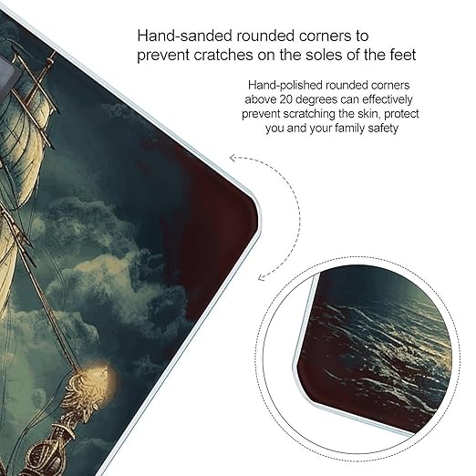 Nautical Vintage Sailing Pirate Ship Scale for Body Weight Anti-Slip Tempered Glass Digital Bathroom Scales Clear LCD Display Weighing Scale Safe Rounded Corners Smart Scales