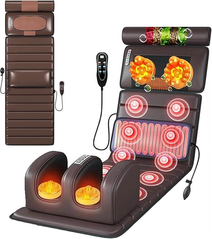 Full Body Electric Massage Mat with Heat PadFull Body Massage Bed with Neck Massage Pillow10 Vibrating Motors 4 Heating Pads for Back ReliefMassagers for Neck Back