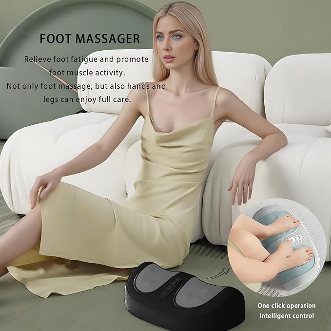 Foot Massager with Heat with 3 Intensity Levels Shiatsu Kneadingwith Massage RollerDual-Frequency Red Light 107.6°F Constant TemperatureIdeal for Feet Care and Pain Relief at Home Office﻿ (Green)