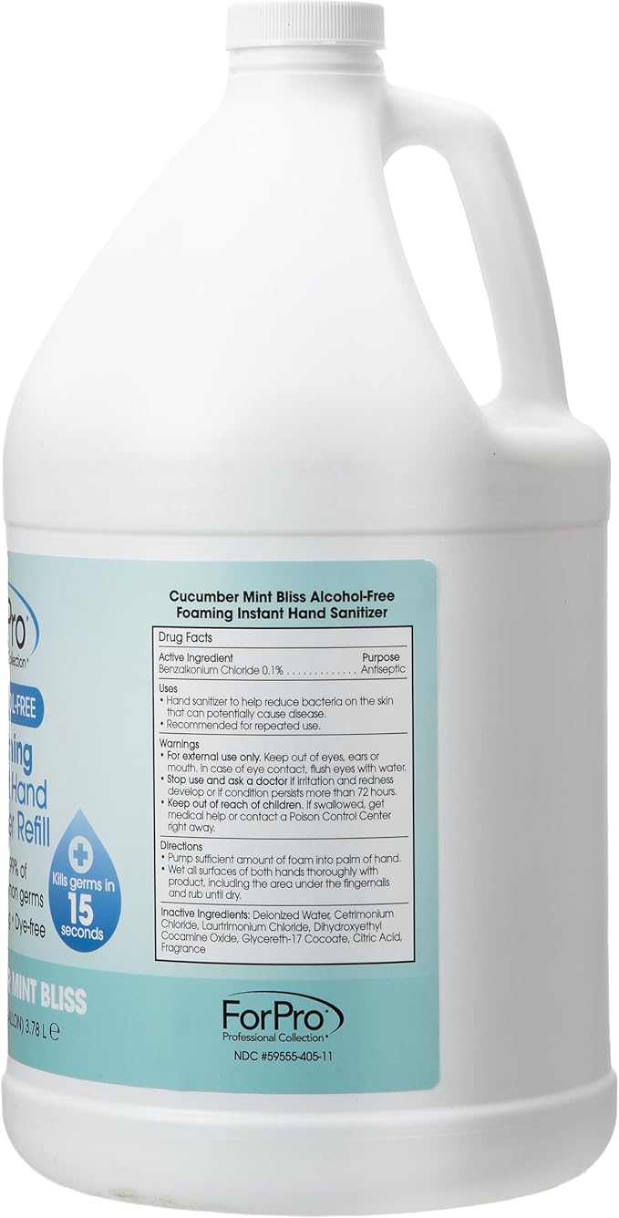 ForPro Alcohol-Free Foaming Instant Hand Sanitizer Moisturizing Dye-Free Formula Cucumber Mint Bliss Scent 1 Gallon Refill (Pack of 4)