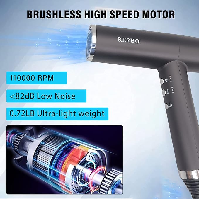 Professional Ionic Hair Dryer High-Speed 110000 RPM Low Noise Temperature Control Portable Negative Ionic Blow Dryer with Diffuser and Concentrator for Home Travel and Salon