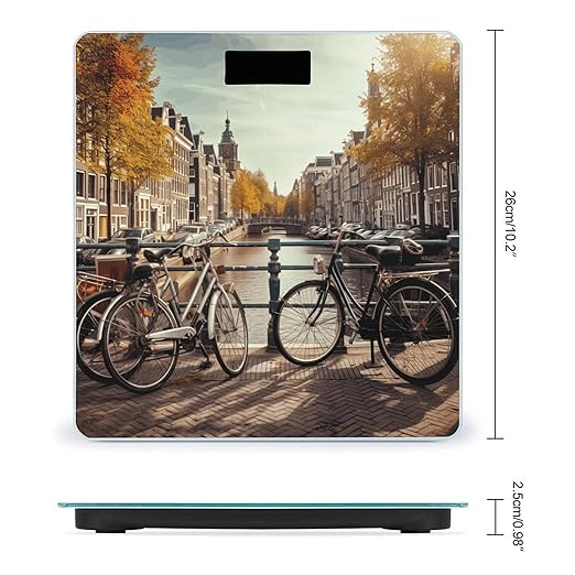 Bicycles in Amsterdam Scale for Body Weight High Precision Digital Weight Scales with LCD Display Anti-Slip Sturdy Slim Tempered Glass Bathroom Scale for Home Use
