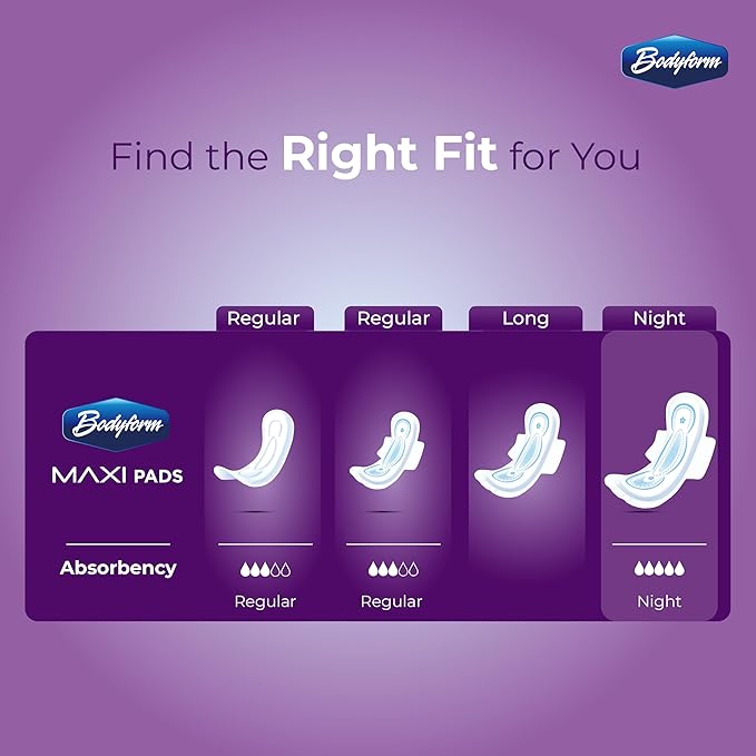 Bodyform Maxi - Value Sanitary Napkins Cushion Soft Always Comfortable and Ultra-Absorbent (Night 192 Count (24 Packs of 8 Counts))