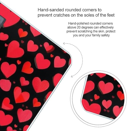 Women's Digital Bathroom Weighing Scale Automatic Switch Energy Saving Scale Smart Scale for Body Weight Valentine's Day Elegant Red Love Heart Black