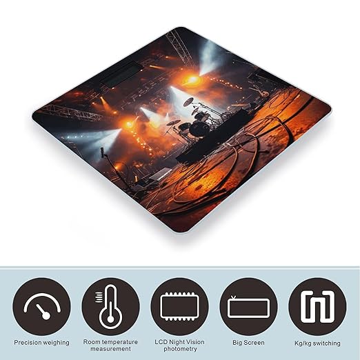 Rock Concert Stage Scale for Body Weight High Precision Digital Weight Scales with LCD Display Anti-Slip Sturdy Slim Tempered Glass Bathroom Scale for Home Use