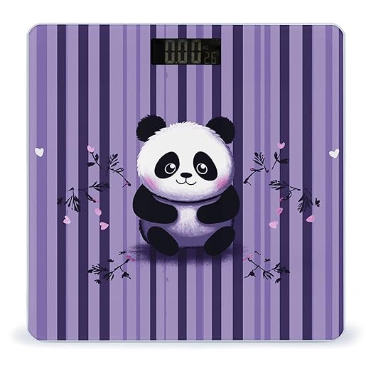 Purple Striped Panda Bathroom Scale Automatic Power On/Off Body Scales LCD Backlight Display Square Digital Scale Rounded Corners Bathroom Scales for Home Bedrooms