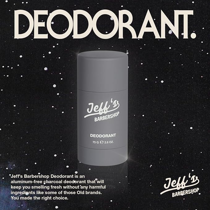 Jeff’s Barbershop Aluminum-Free Charcoal Deodorant for Men &amp Women Fresh Scent - Natural Non-Toxic &amp Safe for Sensitive Skin - Healthy Armpit Detox Fights Body Odor (2.6 oz)