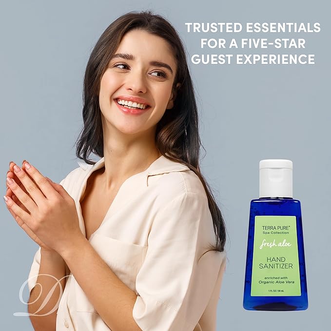 Terra Pure Hand Sanitizer Gel 1 oz 144 Pack Alcohol Free Silver Citrate Formula with Aloe Vera and Vitamin E Non Drying Bulk Travel Size for Hotels Gyms Schools Offices Events