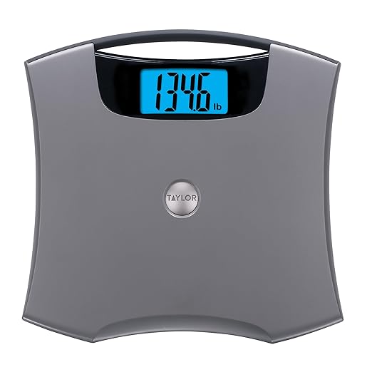 Taylor Digital Scales for Body Weight Extra High 440 LB Capacity Built in Handle Jumbo Blue Readout Durable Platform 13.0 x 12.0 Inches Silver Metallic