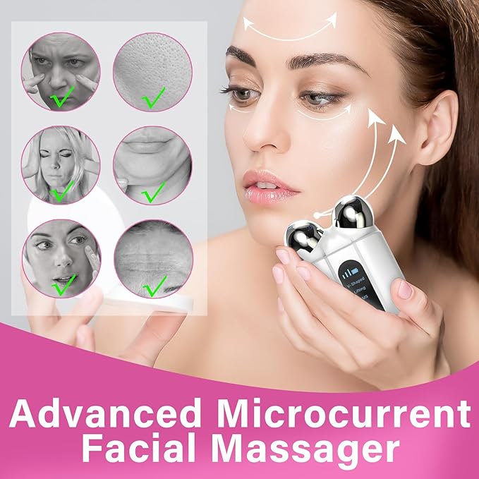 Microcurrent Facial Device Professional Anti-Aging Skin Tightening Machine with Red Light Microcurrent Facial Roller for Instant Face Sculpting &amp Toning Jawline Defining &amp Eye De-Puffing