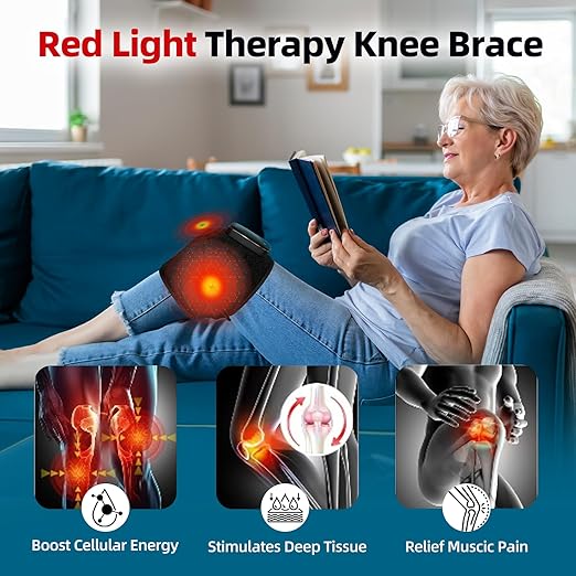 Red Light Therapy for Knee &amp Elbow Vibration &amp Heated Massage for Knee Brace660nm&amp850nm Red Light Therapy Heated Device for Joint Elbow Shoulder Pain Relief