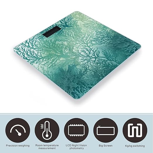 Green Sea Blue Seaweed Scale for Body Weight High Precision Digital Weight Scales with LCD Display Anti-Slip Sturdy Slim Tempered Glass Bathroom Scale for Home Use