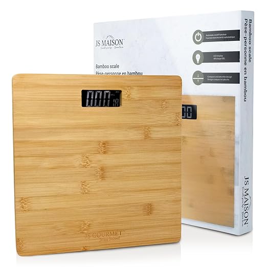 Wooden Bamboo Bathroom Body Weight Scale with Digital LCD Display Maximum Capacity of 396 lbs Adding a Stylish &amp Modern Touch to Your Toilet