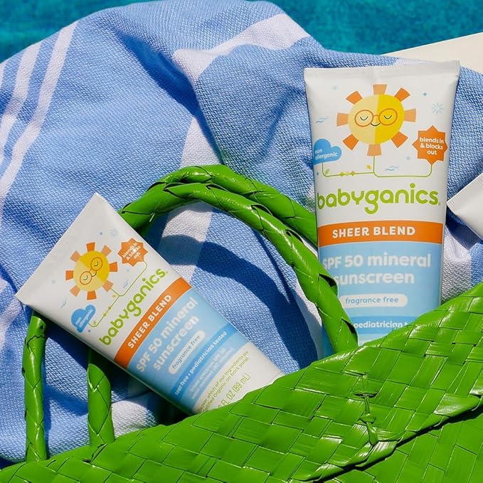 Babyganics SPF 50 Mineral Sunscreen Lotion Sheer Blend UVA UVB Protection Octinoxate &amp Oxybenzone Free Water Resistant Fragrance Free 8 oz