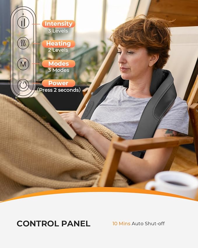 CooCoCo Cordless Neck MassagerBirthday Ideas for Dad Mom Neck and Back Massager for Pain Relief Deep Tissue Shiatsu Shoulder Massager for Pain Relief Back Massager with Heat