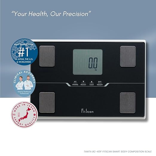TANITA BC-401F - Japan Technology - FitScan Travel Scale - Compact Digital Body Composition Monitor with Bluetooth and Health Tracking - Compact &amp Travel-Friendly