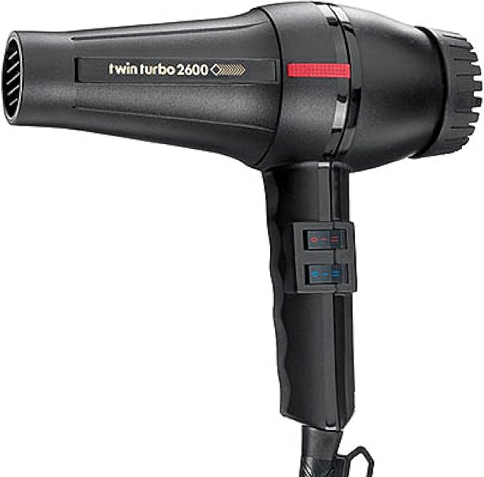 Turbo Power Twin Turbo 2600 Black Hair Dryer + M Hair Designs Hot Blow Attachment (Bundle) – High-Speed Professional Blow Dryer for Fast Drying &amp Precise Styling