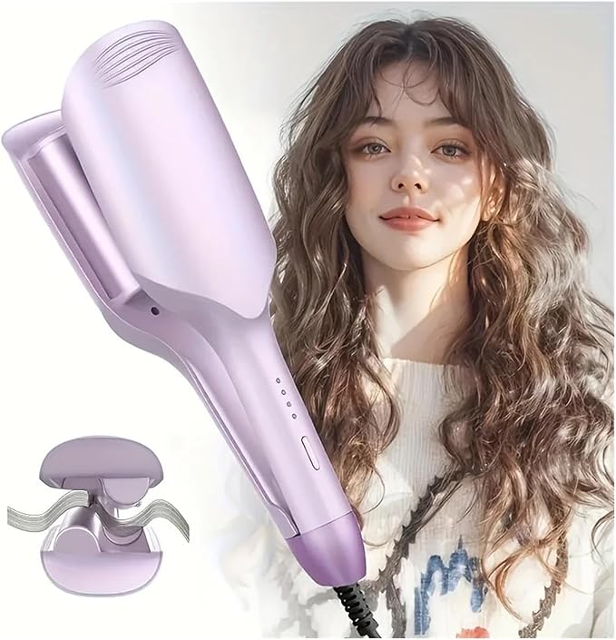 Anti-Scald Curling Iron 32mm / 1.26-inch Water Ripple Big Wave Curls - Easy Styling Hair Rod 4℃(PinkEU)