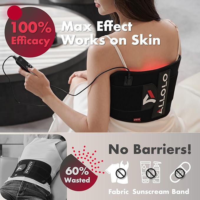 ALLOLO Red Light Therapy for Body 16.7*7.9 660nm &amp 850nm Infrared Red Light Therapy Belt with Pulse for Back Waist 3-in-1 LED Bead with Controller Timer Gift for Women Men