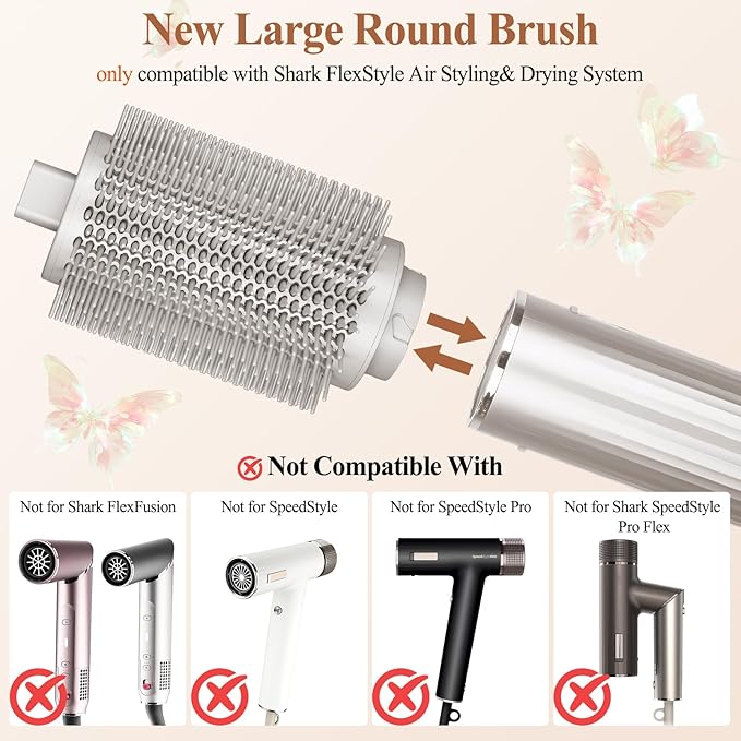 Long Hair Curling Barrel and 6-Inch Large Diffuser/Upgraded Large Round Volumizing Brush Compatible with Shark FlexStyle