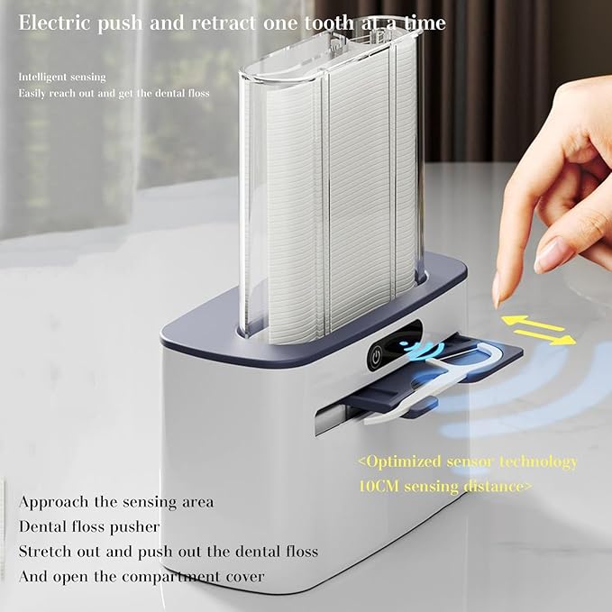 KYOFIS Smart Touchless Floss Pick Dispenser with Sensor Rechargeable Refillable Holder Touchless Dental Care Solution with 500 Count Flossers(Gold)