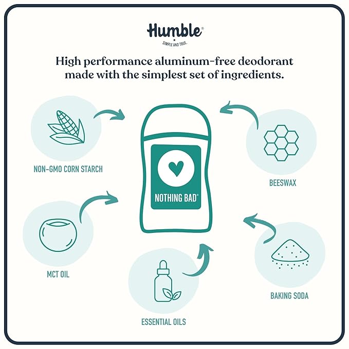 HUMBLE BRANDS Original Formula Aluminum-free Deodorant. Long Lasting Odor Control with Baking Soda and Essential Oils Texas Cedarwood and Grapefruit Pack of 3