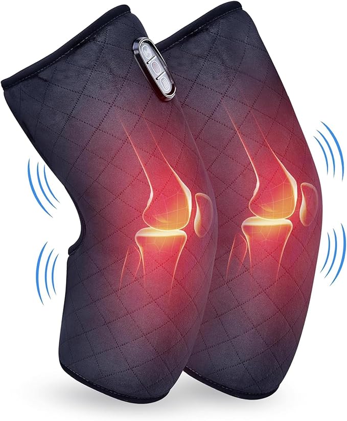 COMFIER Heated Knee Massager Heating Pad for Knee Pain ReliefHeat Knees Warmers Wrap with Massage and Vibration-Greige