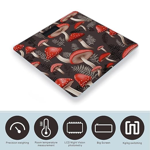 Red Mushrooms1Scale for Body Weight with LCD High Precision Weighing Scales Fashion Sturdy Tempered Glass Weight Scales Easy-to-Read Digital Bathroom Scale for Daily 400lb