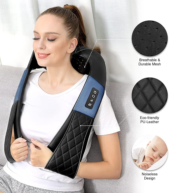 Shiatsu Neck and Back Massager with Heat Electric Deep Tissue 4D Kneading Massage Pillow for Shoulder Leg Body Muscle Pain Relief Home Office and Car Use - Best Gifts for Women Men Mom Dad