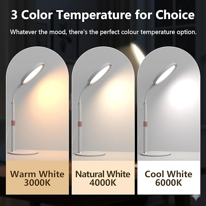 Light Therapy Lamp LED Sunlight Lamp 10000 Lux Full Spectrum Happy Therapy Desklamp with UV-Free3 Color Temperature &amp 9 Brightness Level &amp Timer for Home Office Decoration (White A)