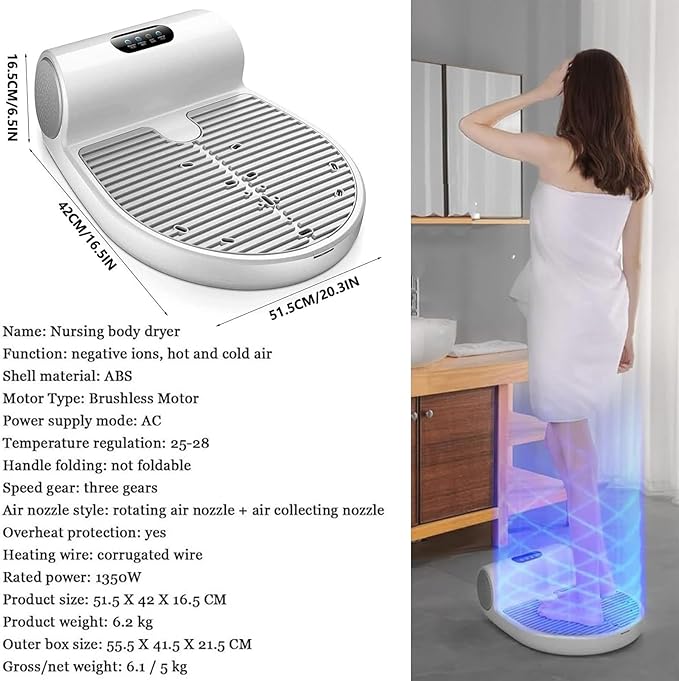Body Dryer 1350W Full Body Heater with Smart Thermostat - Warm and Cool Air Blow Dryer for Bathroom and Home Use
