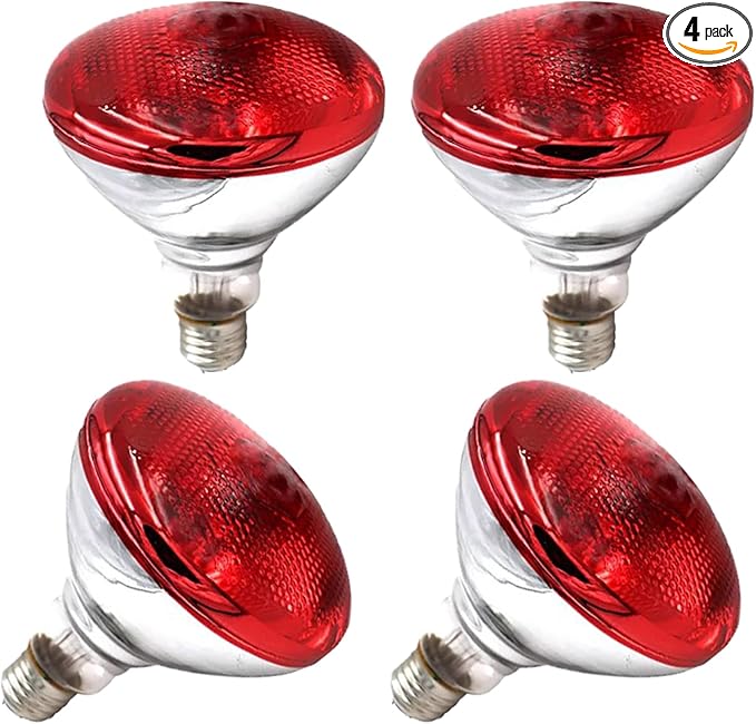 250W Infrared Heat Lamp for Chickens Red Heat Light Bulb for Food Service Brooder Coop Reptiles Pet Bathroom Infrared Reflector Heat Bulb E26 110V Infrared Light Therapy Bulb4 Pack