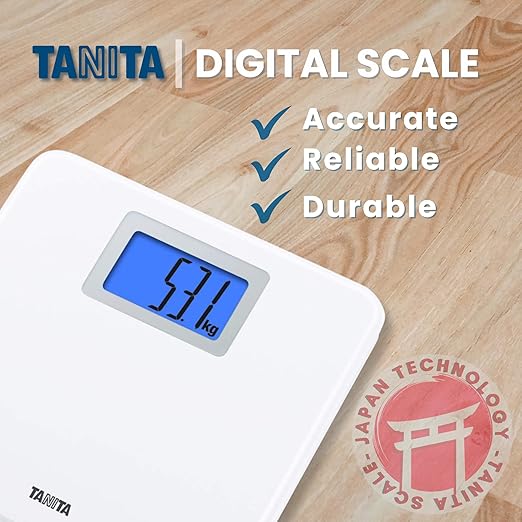 Tanita HD-662 Digital Weight Scale (White) - Japan Technology Bathroom Scale with 330 lb Weight Capacity - 2 Blue Backlit Large LCD Display - Accurate Durable Step-On Operation