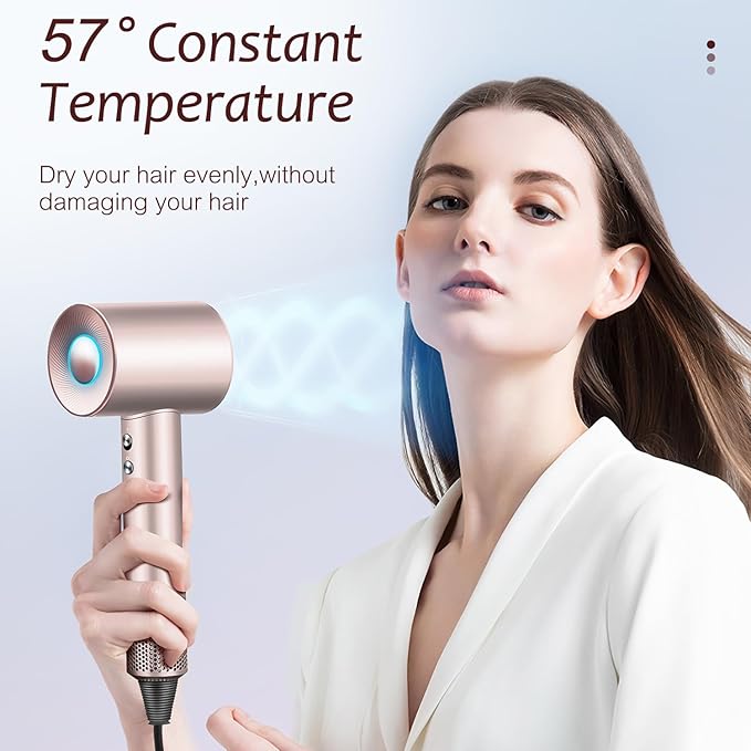 Brushless Powerful Hair Dryer 1600W 110000 RPM Fast Drying High Speed Blow Dryer with Negative Ion Technology Portable Lightweight with Diffuser and Nozzle for Home Salon Travel Pink