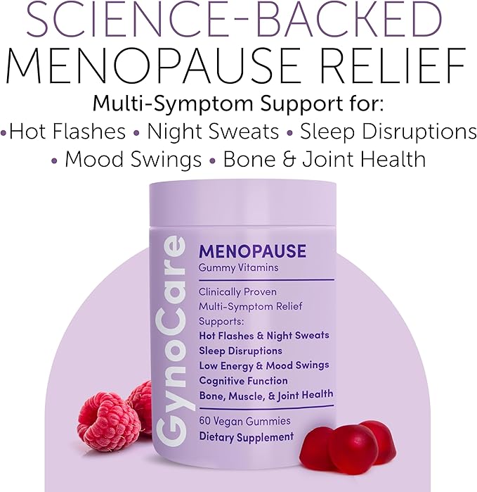 Menopause Supplements for Women | Menopause Gummy Vitamins | Relief for Hot Flashes Night Sweats &amp Mood Swings | Helps Sleep Disruptions &amp Brain Function | 60 Vegan Gummies