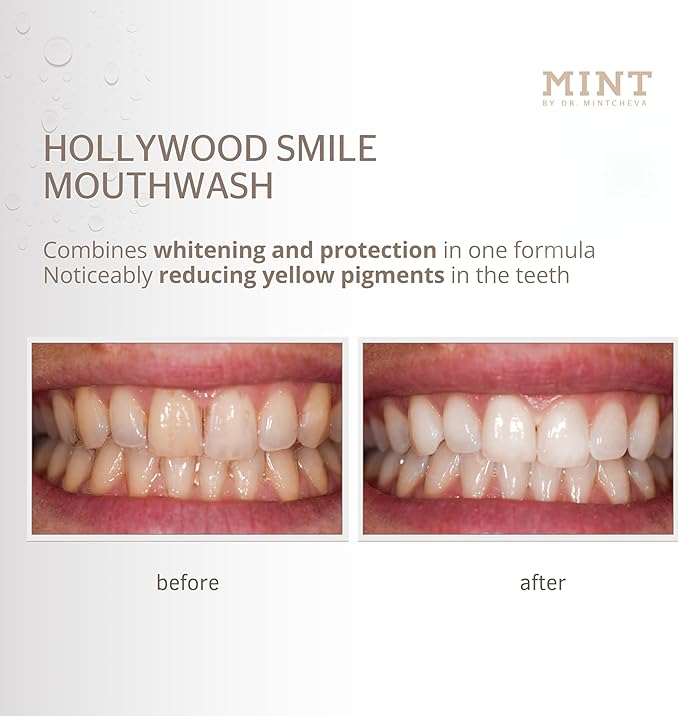 Mint Hollywood Smile Mouthwash Refill – 2-Phase Whitening Formula with Hydrogen Peroxide 01% &amp Sodium Polyphosphate – Alcohol-Free – Vegan – 6.76 fl oz