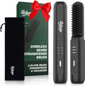 Beard Straightener for Men Portable Cordless Heated Hair &amp Beard Straightening Brush with Anti-Scald &amp Ionic Technology 3 Temperature Setting Comb for Home Travel