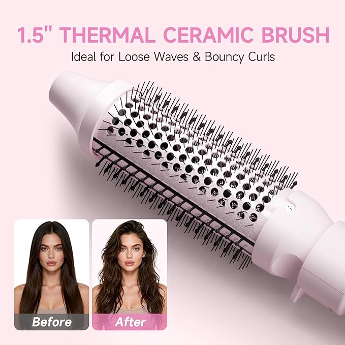 5 in 1 Interchangeable Ceramic Curling Iron Set with Cool Air &amp Ionic Care Fast Heating 3/8 1 1.5 Long Barrel Curling Wand Crimper &amp Thermal Curling Brush Dual Voltage 250℉–410℉