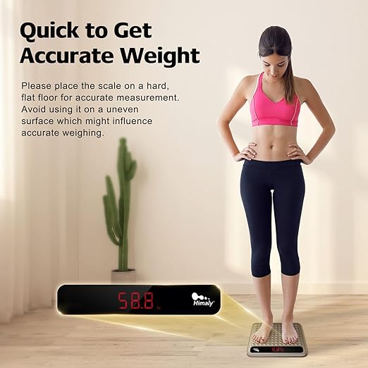 himaly Digital Body Weight Scale Bathroom Scale Step-On Technology High Precision Measurements Scales with Large Non Slip Silicone Platform and LCD Digital Display 400lbs/180kg Capacity Brown