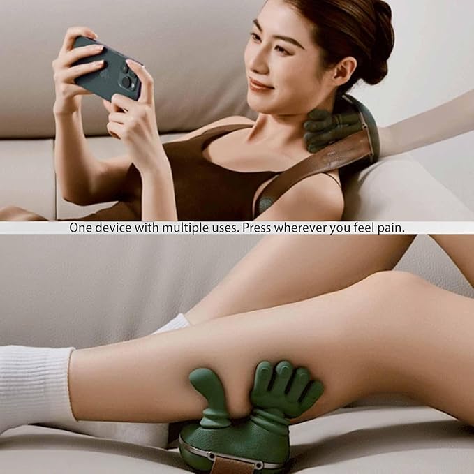 Neck and Shoulder Pro Hands Electric Cervical Necks Kneading Massager Real Hands Massager Pillows Rechargeable USB-C for Necks Back Shoulder (Green1PCS)