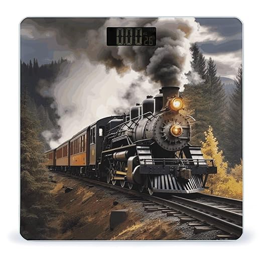 Steam Train Scale for Body Weight Anti-Slip Digital Bathroom Scale Sturdy Toughened Glass Weighing Scales High Precision Safe Rounded Corners Smart Scales