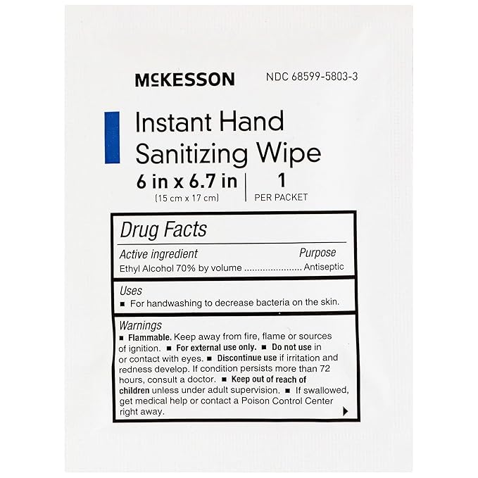 McKesson Hand Sanitizing Wipes [300 Count] Alcohol Wipes with Aloe and Vitamin E Travel Individually Wrapped