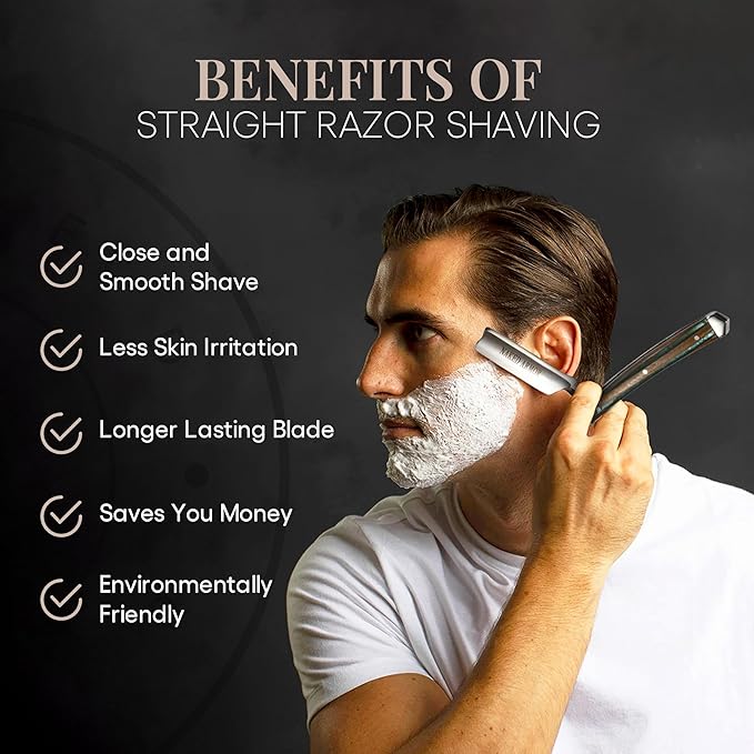 Naked Armor Safir Straight Razor for Men — Shave Ready 7/8 Barber's Notch Japanese Stainless Steel Straight Edge Razor Sandalwood Scale Beard Shaping Leather Case &amp Gift Box Included