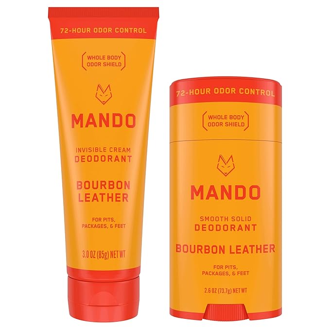 Mando Bourbon Leather Body Deodorant - 72 Hour Odor Control Aluminum Free Baking Soda Free - 3.0 Oz Tube and 2.6 Oz Solid Stick