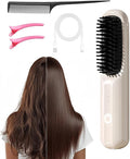 Cordless Hair Straightener Brush 2026 New Portable Hair Straightener Fast Heating Ceramic Brush USB Rechargeable for Women Short Long Hair Travel Vacation Home Use (Beige)