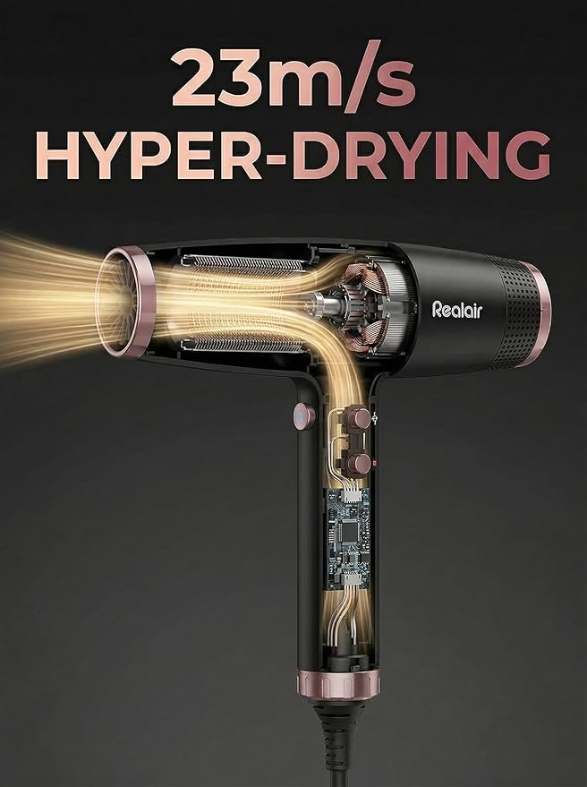 Professional Ionic Hair Dryer with Diffuser - Lightweight Compact Powerful &amp Fast Salon Blow Dryer with High Speed Brushless Motor for Travel Women &amp Men Ceramic Black JQ801
