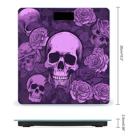 Purple Skulls and RosesScale for Body Weight with LCD High Precision Weighing Scales Fashion Sturdy Tempered Glass Weight Scales Easy-to-Read Digital Bathroom Scale for Daily 400lb